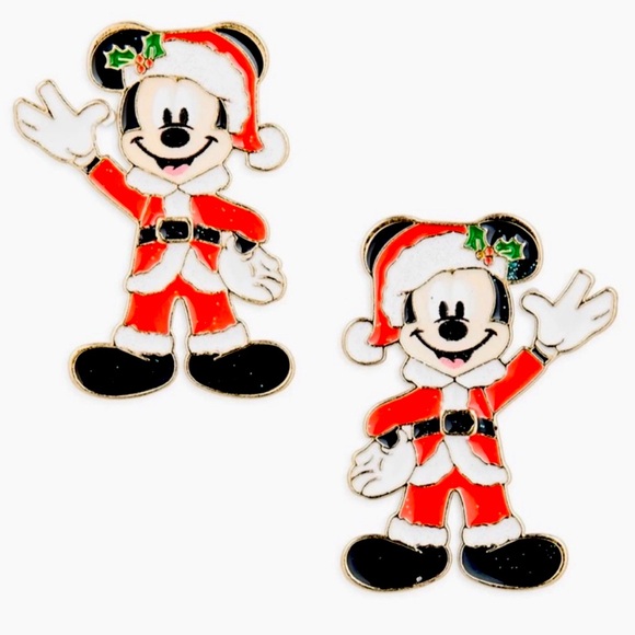 Disney X Baublebar Holiday Mickey Mouse Enamel Santa Clause Statement Earrings - Picture 1 of 6